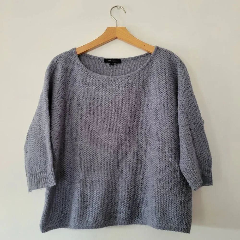 Ann Taylor Acrylic/Wool Blend Women's Blue Gray Sweater M Half Sleeve